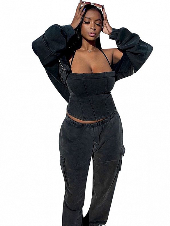 Korsett und schlanker Body mit gesmokter Arbeitshose, Set ST267