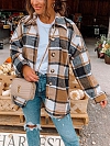 Damen Oversized Karierte Hemdjacke Langarm FT194
