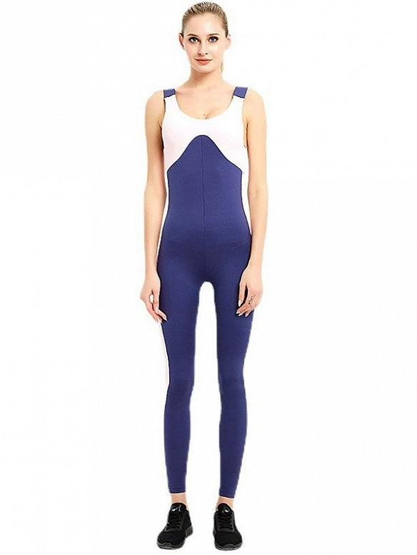 Blauer Patchwork Skinny einteiliger Yoga-Anzug HS892