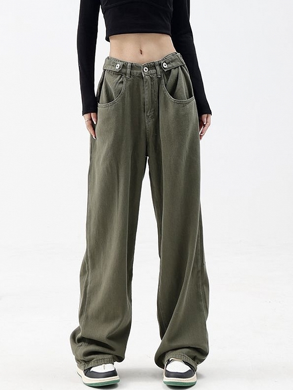 Hose mit mittlerer Taille und weitem Bein HS967