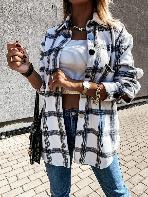 Damen Karierte Oversized Langarmshirt  FT196