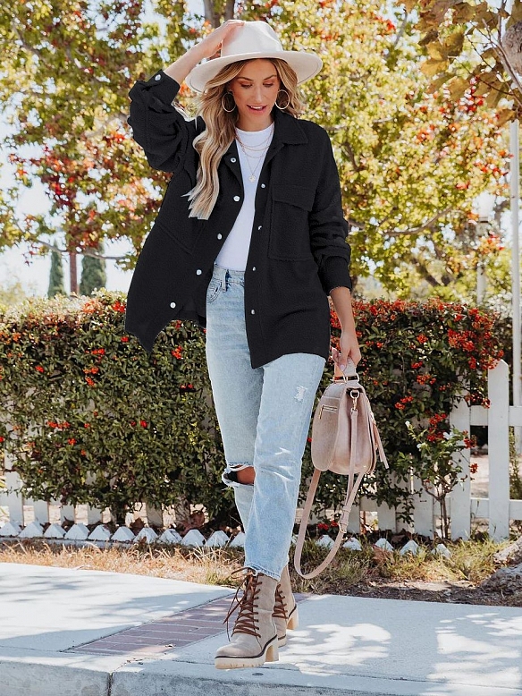 Winter Revers und Tasten Temperament und vielseitige Tweed-Jacke Frauen FT286