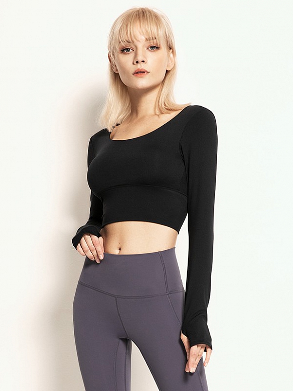 Fitness Langarm Oberteil Top Crop Top FT014