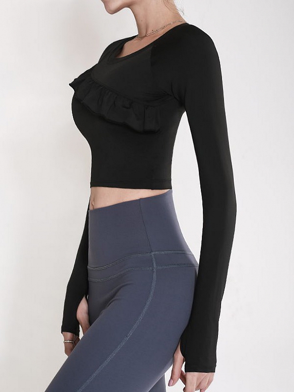 Damen Langärmliges Yoga Shirt Crop Top FT106