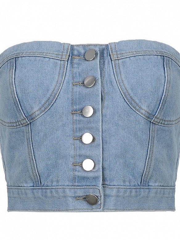 Button Down Denim Mantel Weste Top PF026