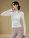Top Women's Stand Up Neck Zip Shirt Running Gym Long Sleeve PF022