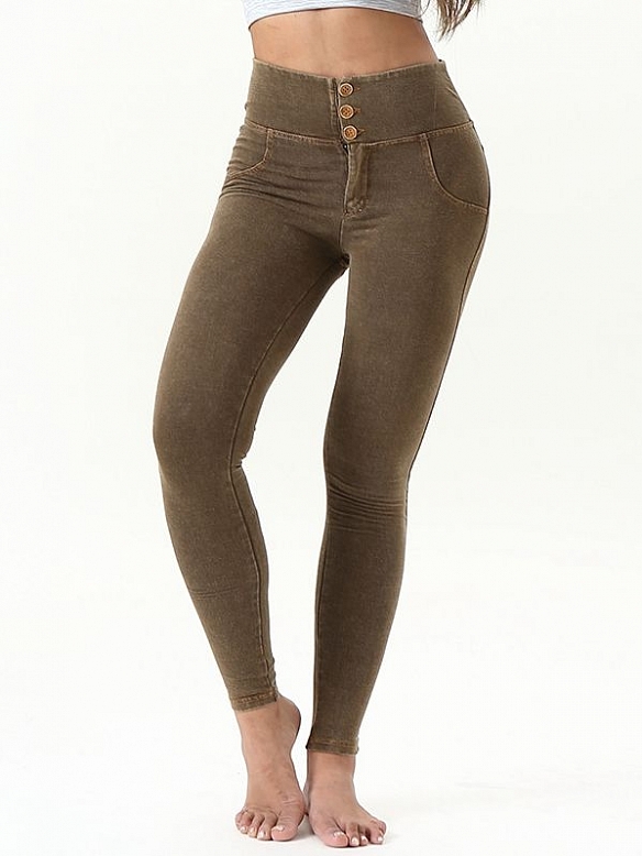 Faux Denim Stretch Peach Yoga Pants HS873