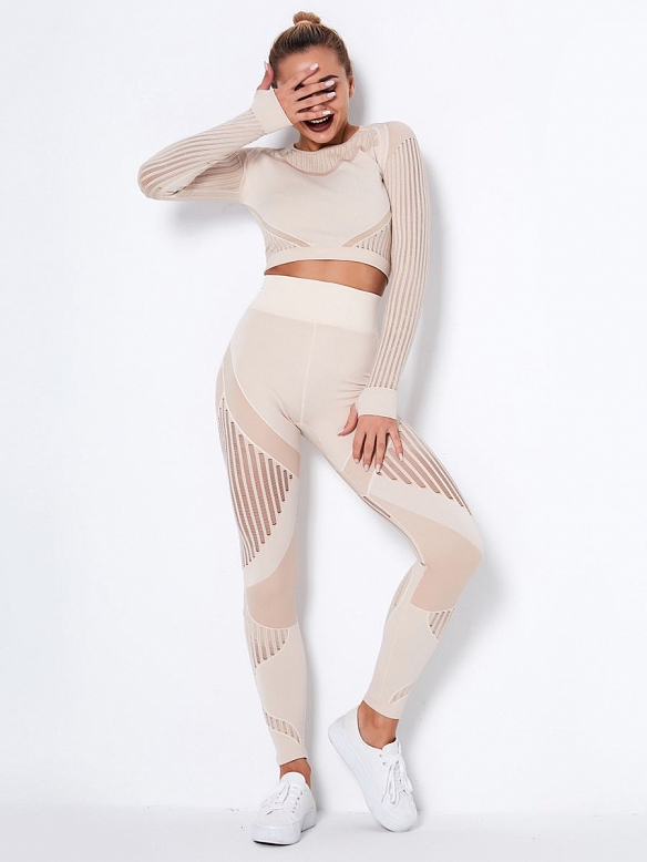 Nahtlos ausgeschnittenes, feuchtigkeitstransportierendes Yoga-Langarmset  ST222