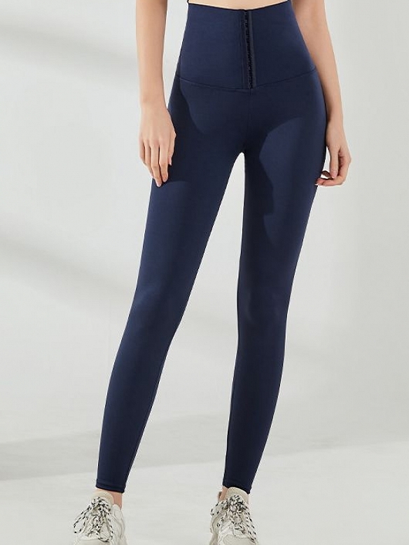 Unifarbene Yoga-Hose mit Knopfverschluss HS937