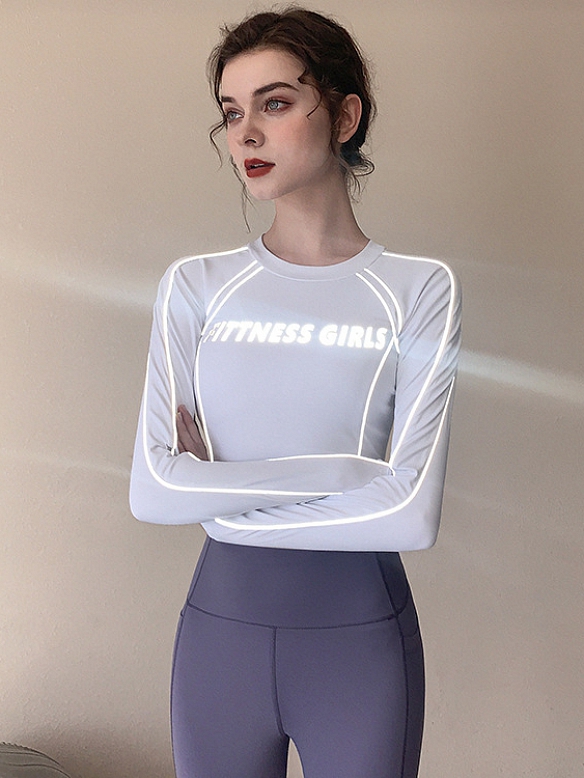 Damen Sportshirt mit Reflektierende Aufdrucke für Nachtlauf FT235