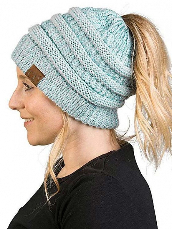 Damen Gestrickt verdicken Hut Mit Zöpfen Loch Loop  AS007