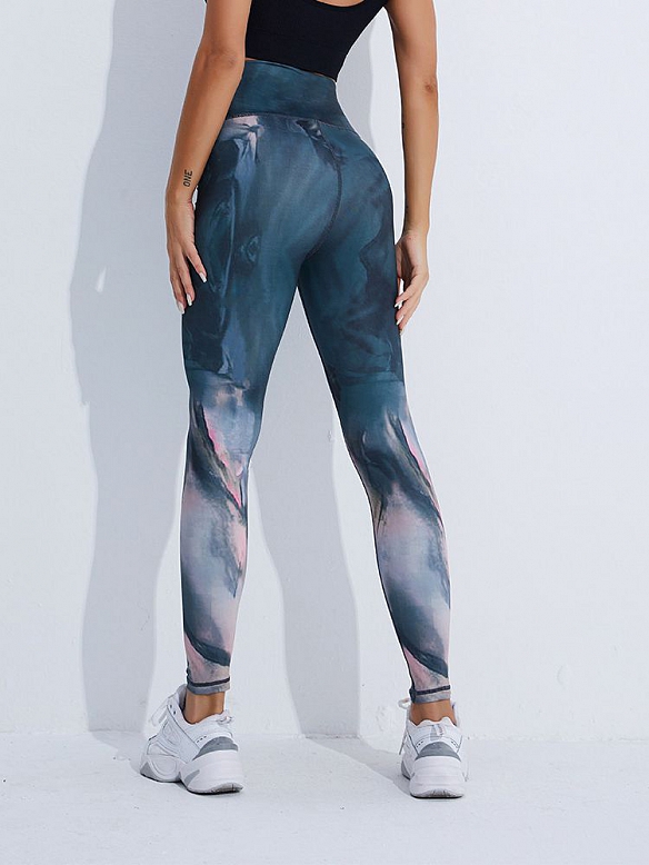 Dehnbare, eng anliegende, hüftstraffende, hoch taillierte Hosen mit bedruckten Lauf- und Fitnesshosen HS674