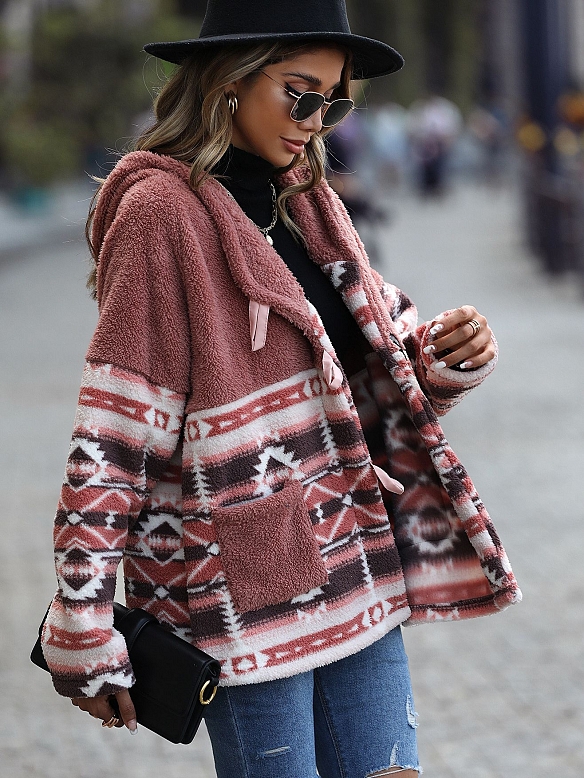 Langarm mit Kapuze Geometrische Cowl Knopf Mitte Länge Reversible Organdy Jacke FT287