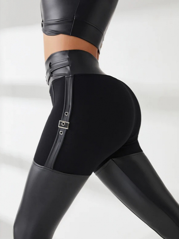 ZASUWA Weiblich PU Glänzend Metall Knöpfe Hip-Lift Sportbekleidung  HS814