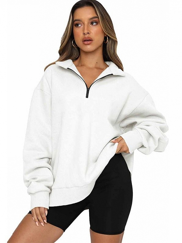 Halber Reißverschluss Pullover mit langen Ärmeln und lockerem Oberteil FT282