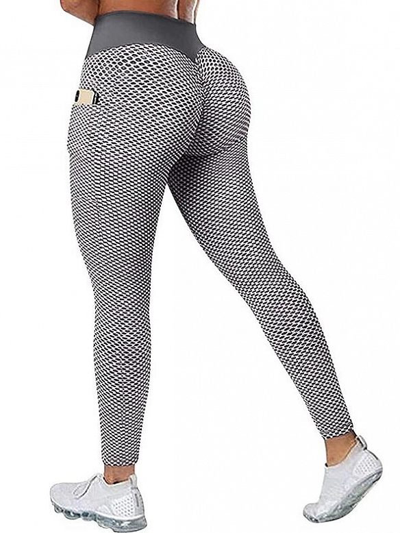 Hip Lift Taschen Honeycomb hohe Taille Plus Größe Yoga-Hosen Casual Fitness HS685