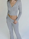 Sexy schlank und skinny Zip Kapuzen-Sweatshirt Frauen hohe Taille Jogginghose zweiteilige Set ST268