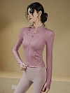 Top Women's Stand Up Neck Zip Shirt Running Gym Long Sleeve PF022